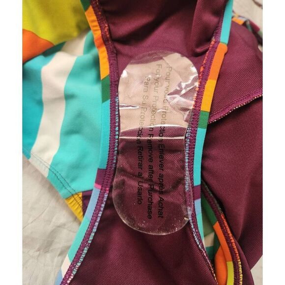 Bleu by Rod Beattie Striped Plunging Neckline Tummy Control One Piece Swimsuit S - Picture 5 of 6